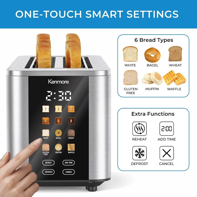 4-Slice Digital Long Slot Toaster - Silver