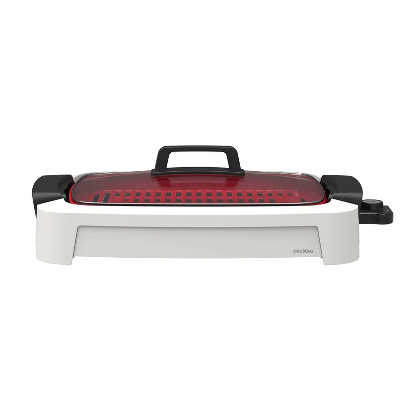 2-in-1 Smokeless Indoor Ceramic Nonstick Grill & Griddle - Snow: Aluminum, Dishwasher-Safe, 1500W, White