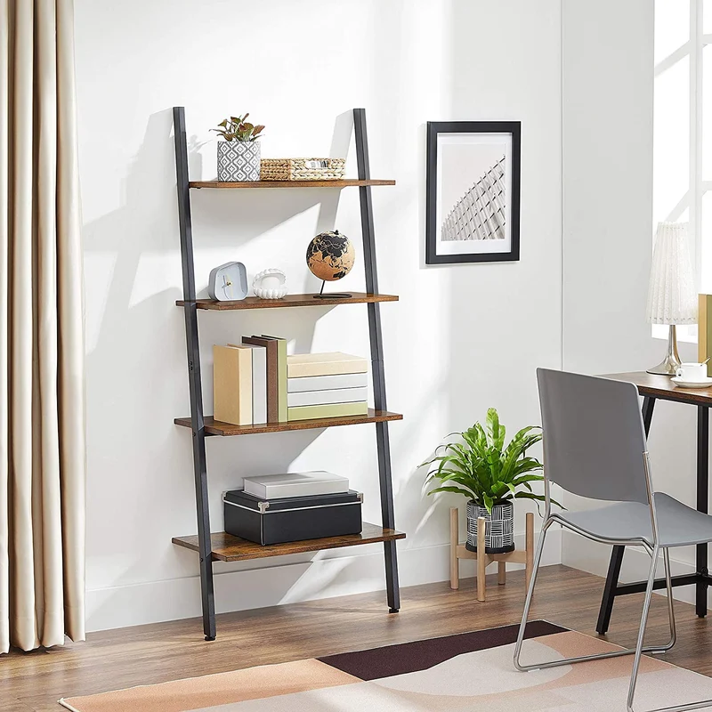 VASAGLE Ladder Shelf, 4-Tier Bookshelf, Rustic Brown and Black