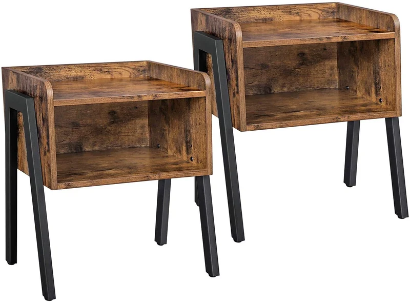 VASAGLE Nightstand End Table Set of 2 Industrial Side Table for Living Room Rustic Brown