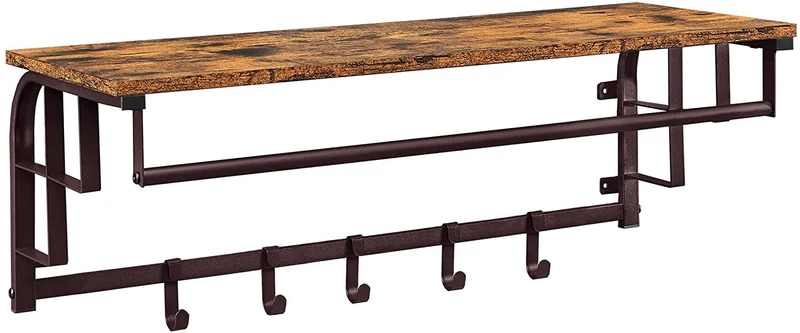 VASAGLE Wall-Mounted Coat Rack, Wall Hook Rack with Hanging Rail ULCR105A01