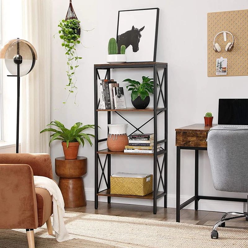 VASAGLE 4 Tier Bookshelf, Ladder Rack, Industrial, Rustic Brown and Black
