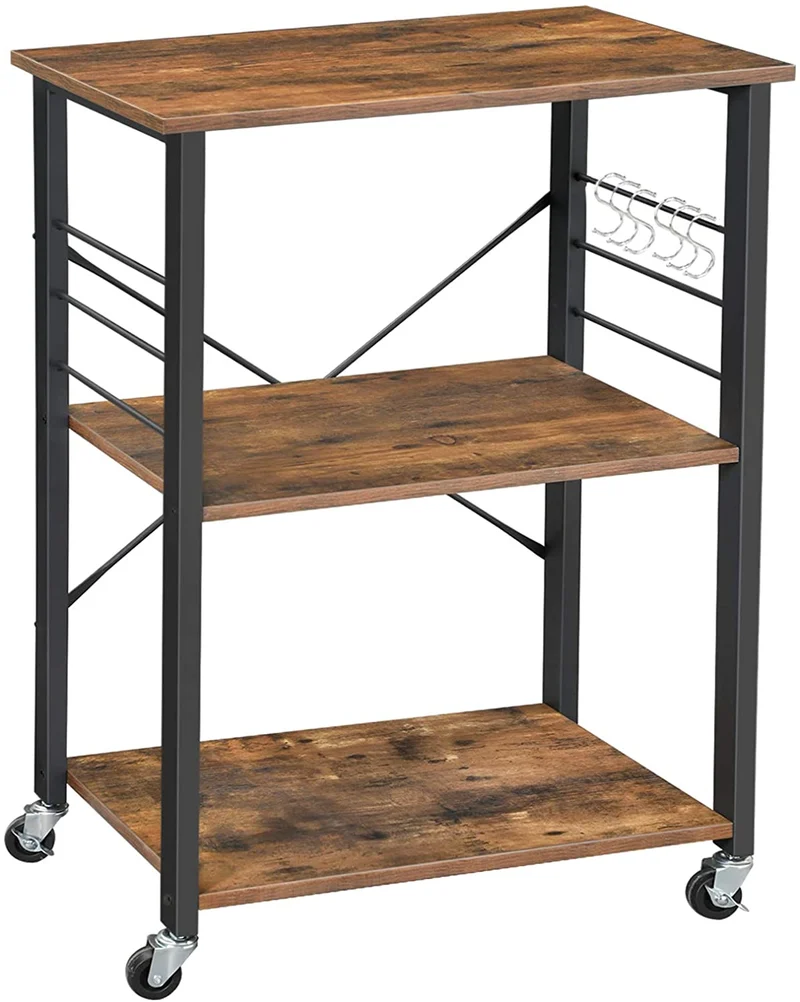 VASAGLE Kitchen Baker?¡¥s Rack, Microwave Oven Stand Storage Cart, Rustic Brown