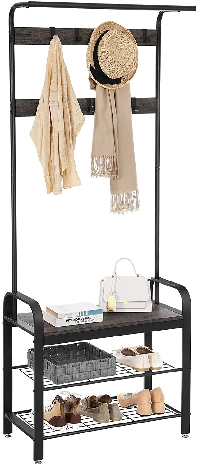 VASAGLE Coat Rack, Hall Tree with Shoe Bench for Entryway, 3-in-1 Design