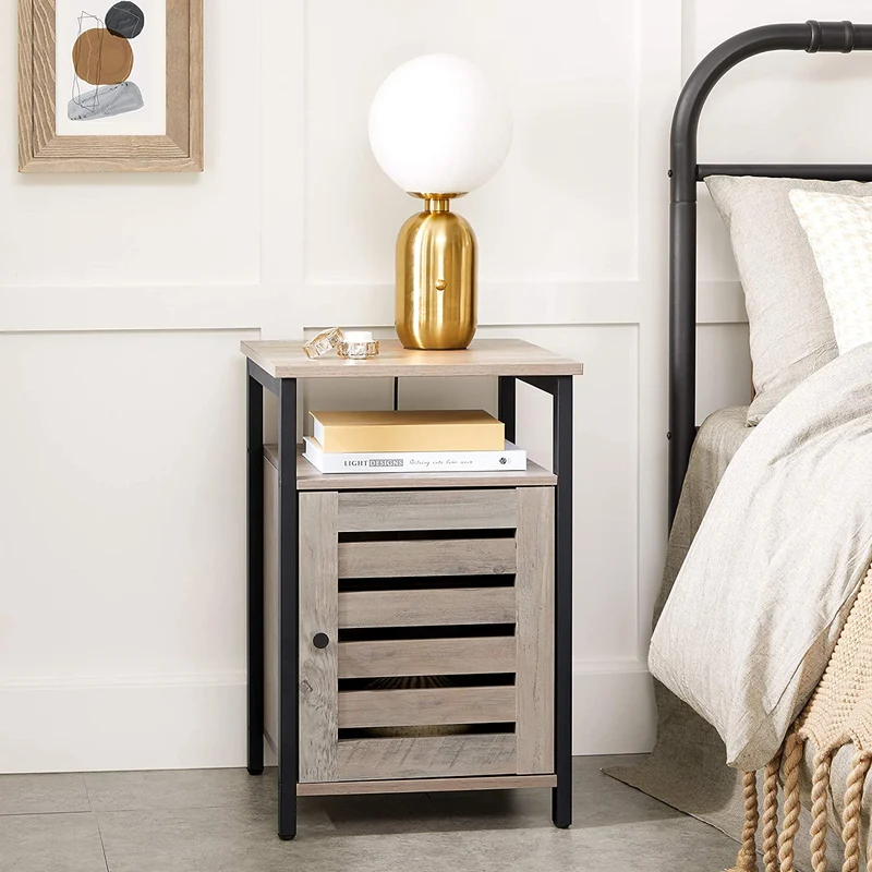 VASAGLE Nightstand, End Table with Open Shelf, Greige