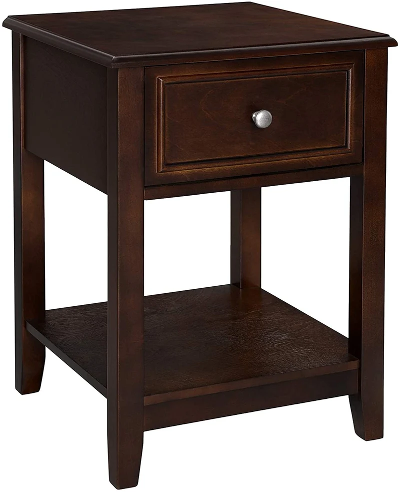 VASAGLE End Table, Nightstand with Drawer and Bottom Shelf