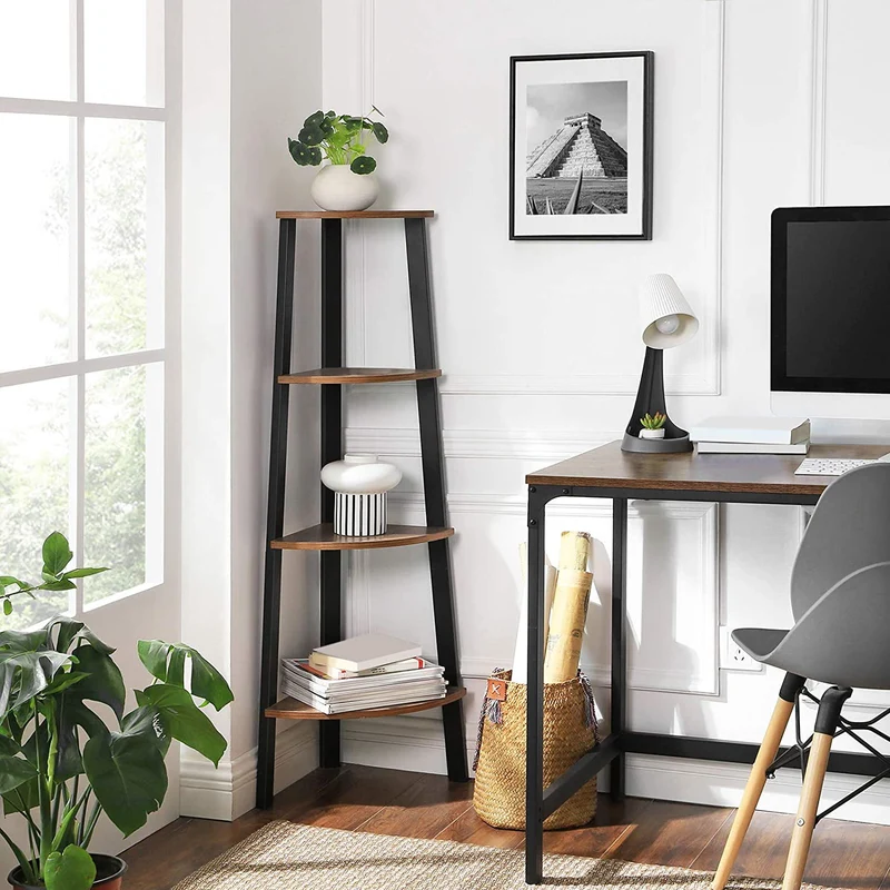 VASAGLE Industrial Corner Shelf, 4-Tier Storage Rack, Rustic Brown