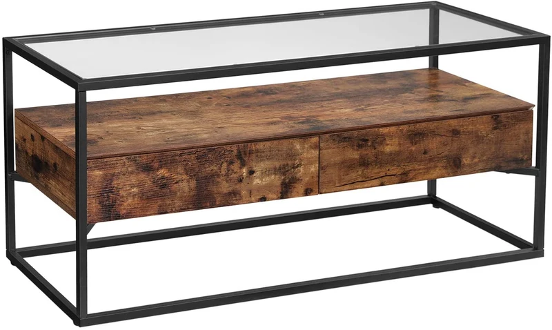 VASAGLE TV Cabinet for up to 55-Inch TVs, Rustic Brown and Black