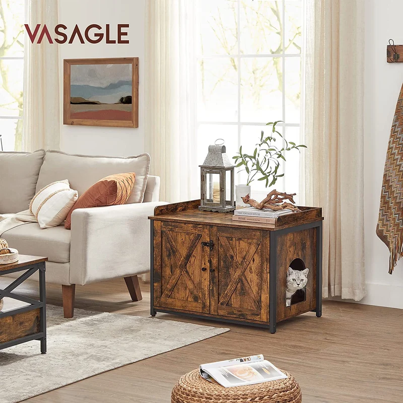 VASAGLE Cat Litter Box Furniture, Hidden Litter Box Enclosure, Rustic Brown and Black