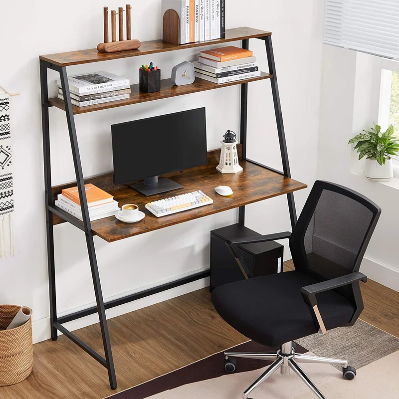 VASAGLE Computer Desk Writing Study Desk with Storage Shelves for Home Office Industrial Rustic Brown and Black