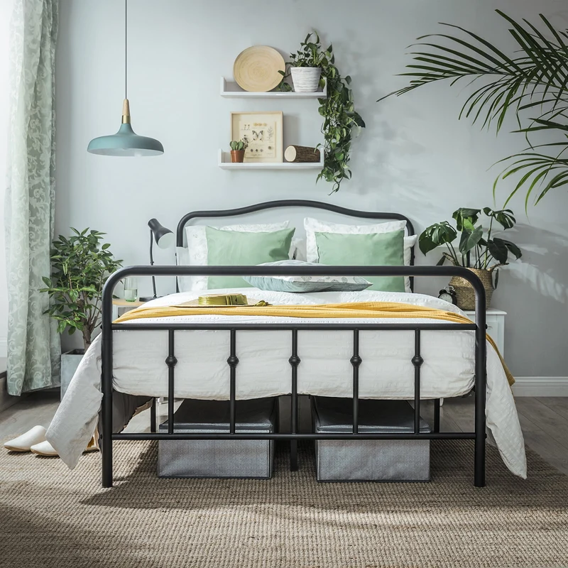 VASAGLE Full Size Metal Bed Frame with Headboard for Bedroom, Footboard, Black