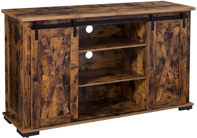 Vasagle Stand with Storage and Sliding Barn Doors for 60-Inch TVs, Rustic Brown
