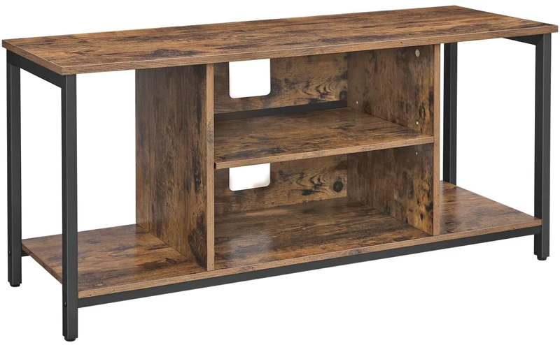 VASAGLE TV-Schrank, Fernsehtisch, TV-Regal, Lowboard mit offenen F?chern, Wohnzimmer, 110 x 40 x 50 cm, Industrie-Design, Vintage, Dunkelbraun LTV39BX