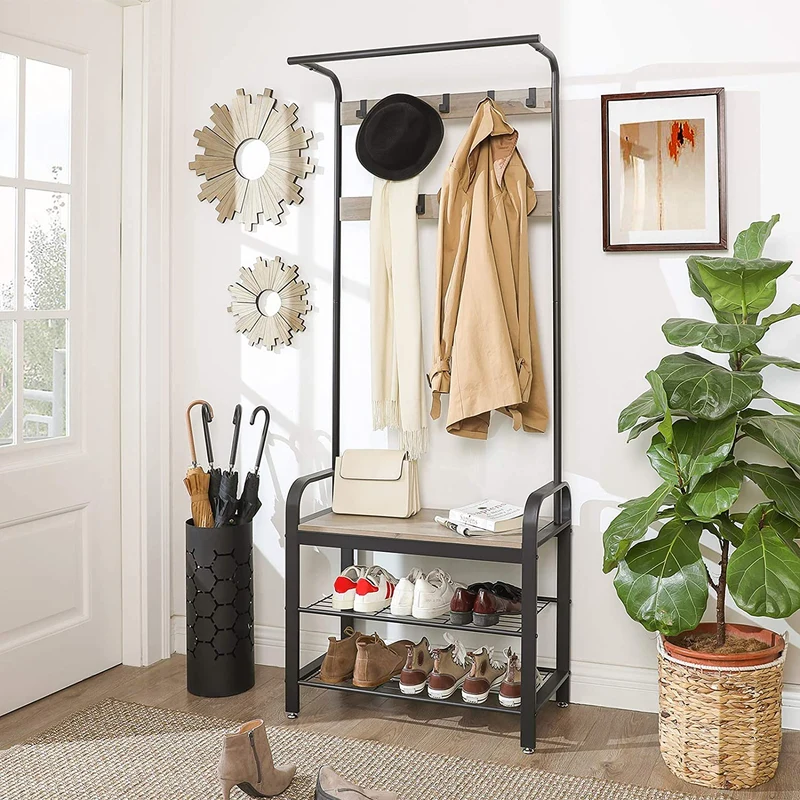 Vasagle Hall Tree with Storage Shelf for Entryway, Greige and Black