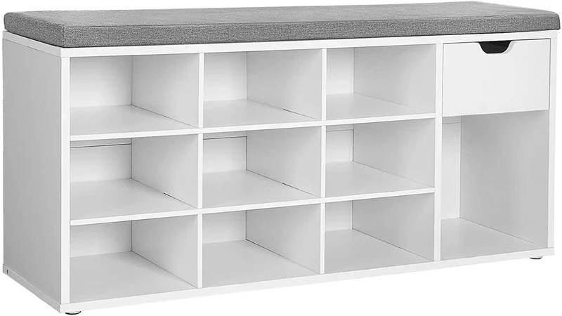 VASAGLE Storage Bench with Drawer and Open Compartments White and Gray