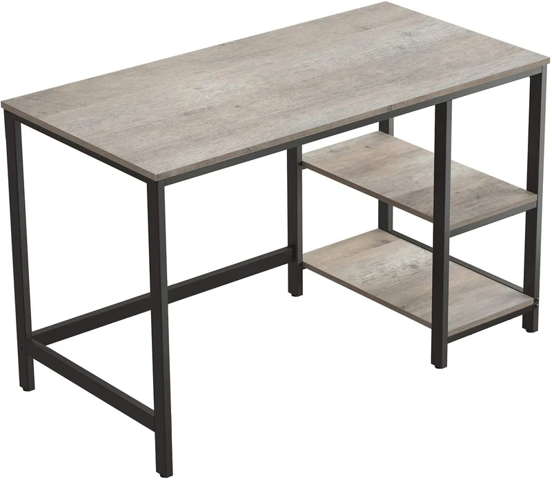 VASAGLE 47.2 Computer Desk Home Office Desk for Study Writing Desk with 2 Shelves on Left or Right Greige and Black