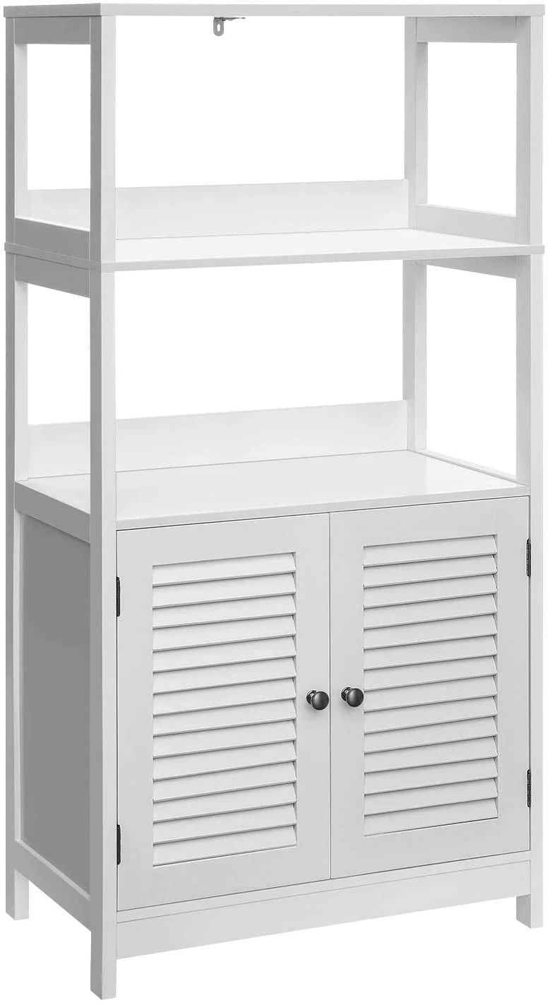Vasagle Bathroom Tall Cabinet, Freestanding Linen Tower, 2 Open Shelves and Doors, for Living Room Kitchen Study Entryway, Matte White