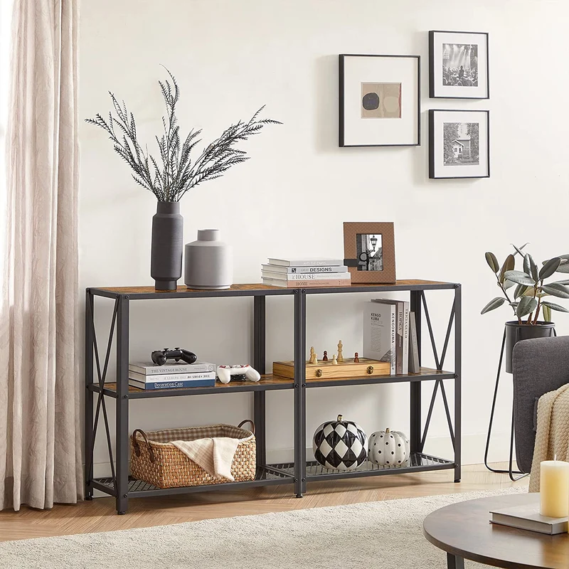 VASAGLE 55 Inch Console Table, Extra Long 3-Tier Entryway Table,Rustic Brown and Black