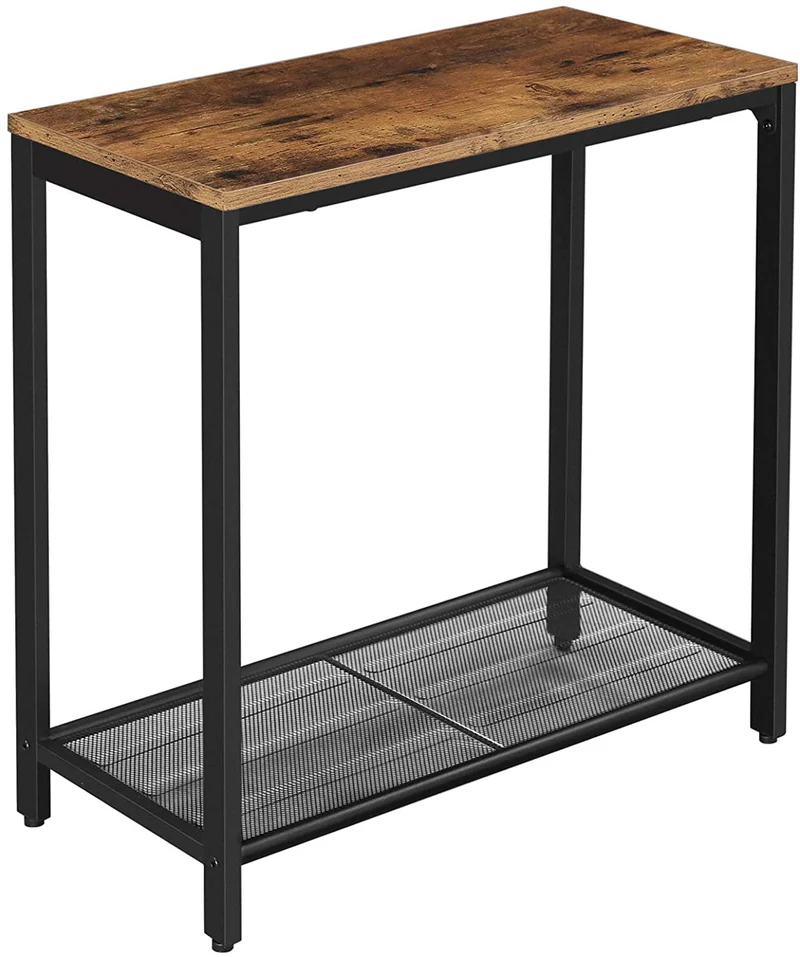 VASAGLE Narrow End Table Small Side Table with Mesh Shelf, Rustic Brown