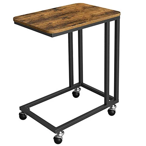 VASAGLE Beistelltisch, Sofatisch mit Rollen, C-Form, mobiler Kaffeetisch, 50 x 35 x 60 cm, Wohnzimmertisch mit Metallgestell, fr Kaffee und Laptop, Industrie-Design, vintagebraun-schwarz LNT50X