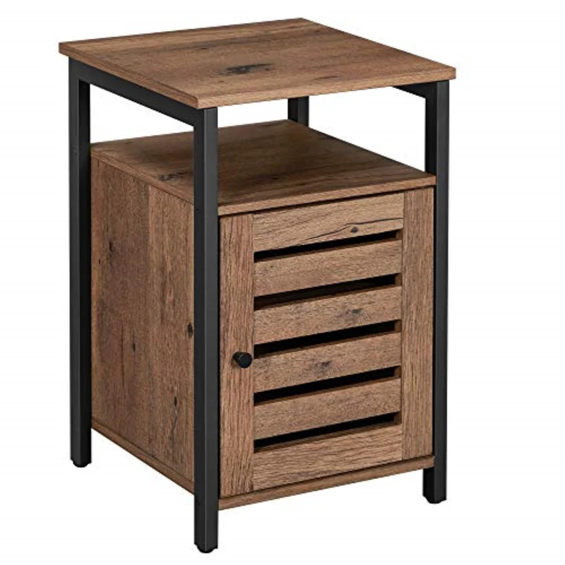 VASAGLE Nachttisch, Nachtschrank mit Ablage, Schlafzimmer, Wohnzimmer, 40 x 40 x 60 cm, Metall, Industrie-Design, haselnussbraun-schwarz LET062B03