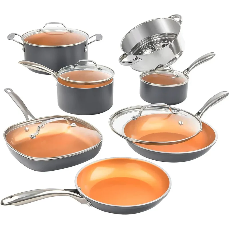 12 Pc Pots and Pans Ceramic Nonstick Cookware Set - Copper