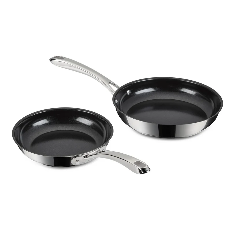 Stainless Steel and Ceramic Nonstick Fry Pan Set - 8" and 10"