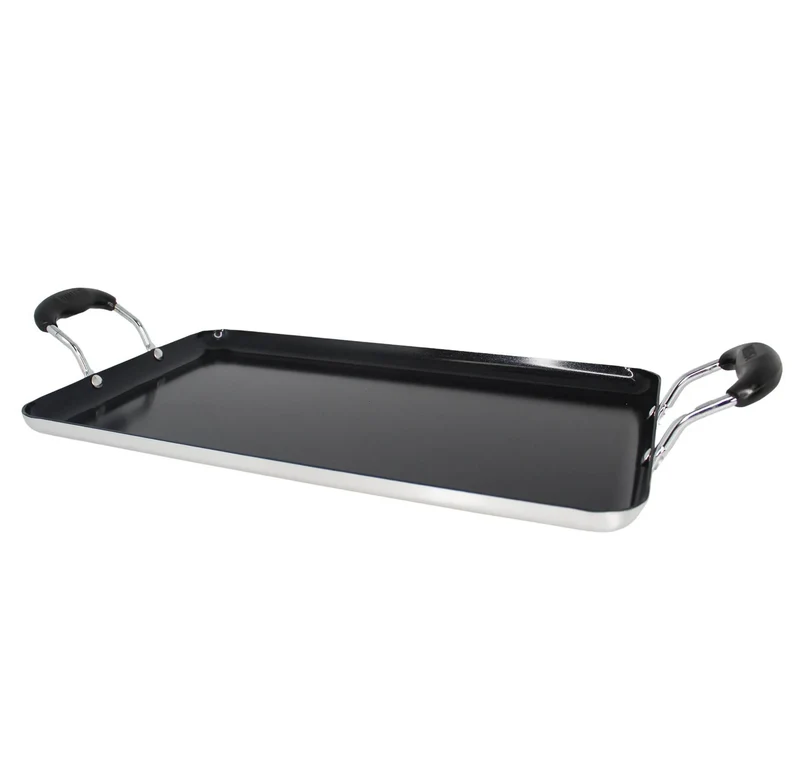 17"x10"Ceramic Double Burner Griddle Black: Stovetop Griddle, Aluminum, Hand Wash, Electric & Gas Compatible