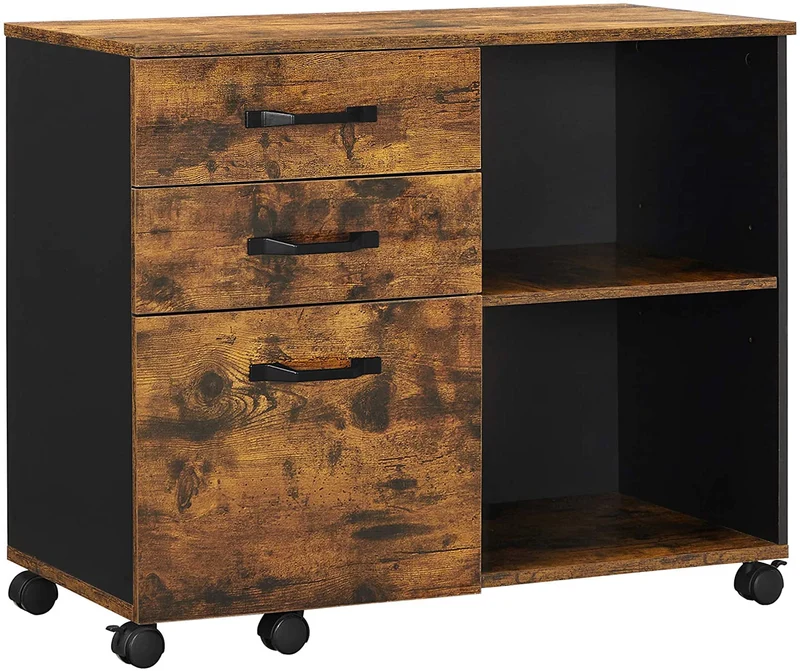 Vasagle Industrial 3-Drawer File Cabinet, Rustic Brown and Black