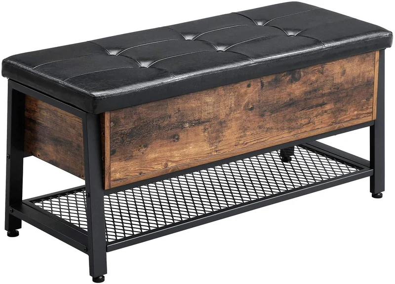 VASAGLE Industrial Storage Bench, Hallway, Rustic Brown and Black