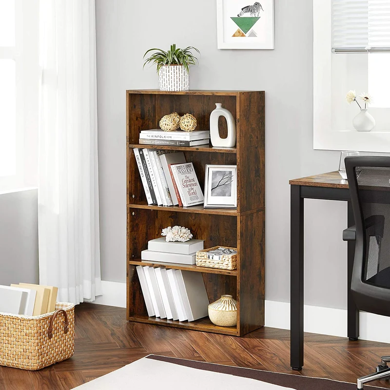 VASAGLE Bookshelf, with 4-Tier Adjustable Shelves, 23.6, Rustic Brown