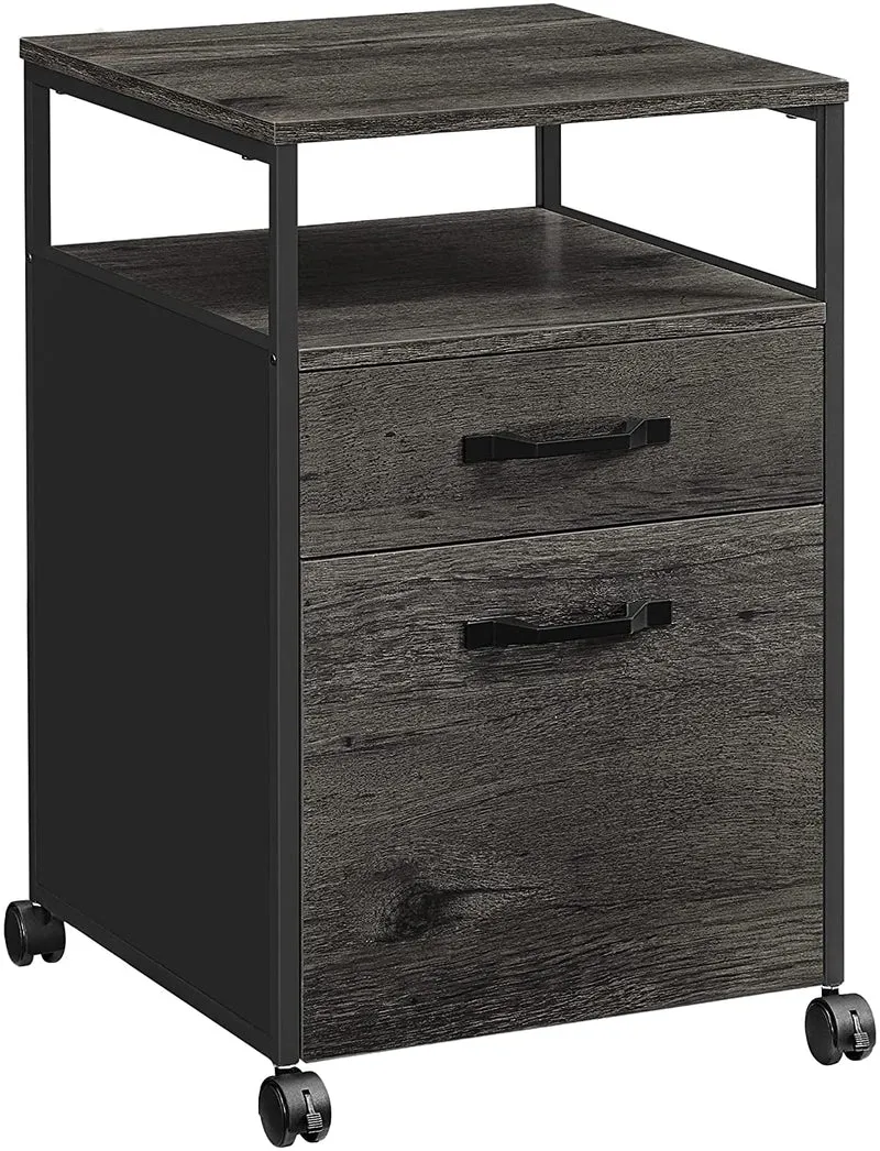 VASAGLE Rolling File Cabinet, Office Cabinet on Wheels, with 2 Drawers,Charcoal Gray and Black