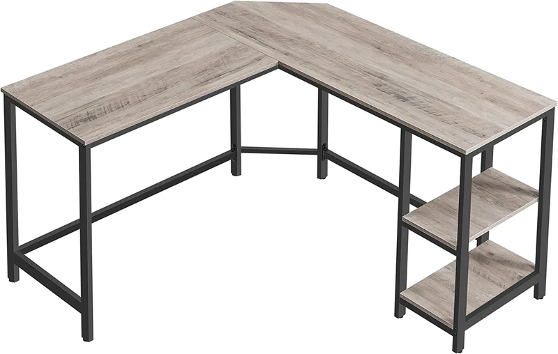 VASAGLE 54 L-Shaped Computer Desk Corner Desk Writing Study Workstation Greige and Black