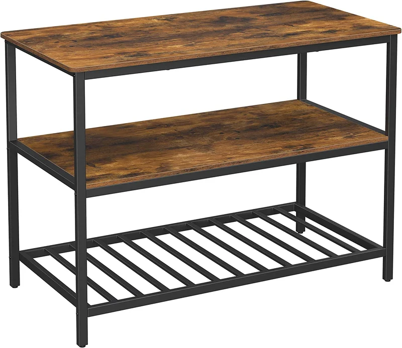 VASAGLE Alinru Kitchen Island with 3 Shelves Kitchen Shelf with Large Worktop Rustic Brown and Black