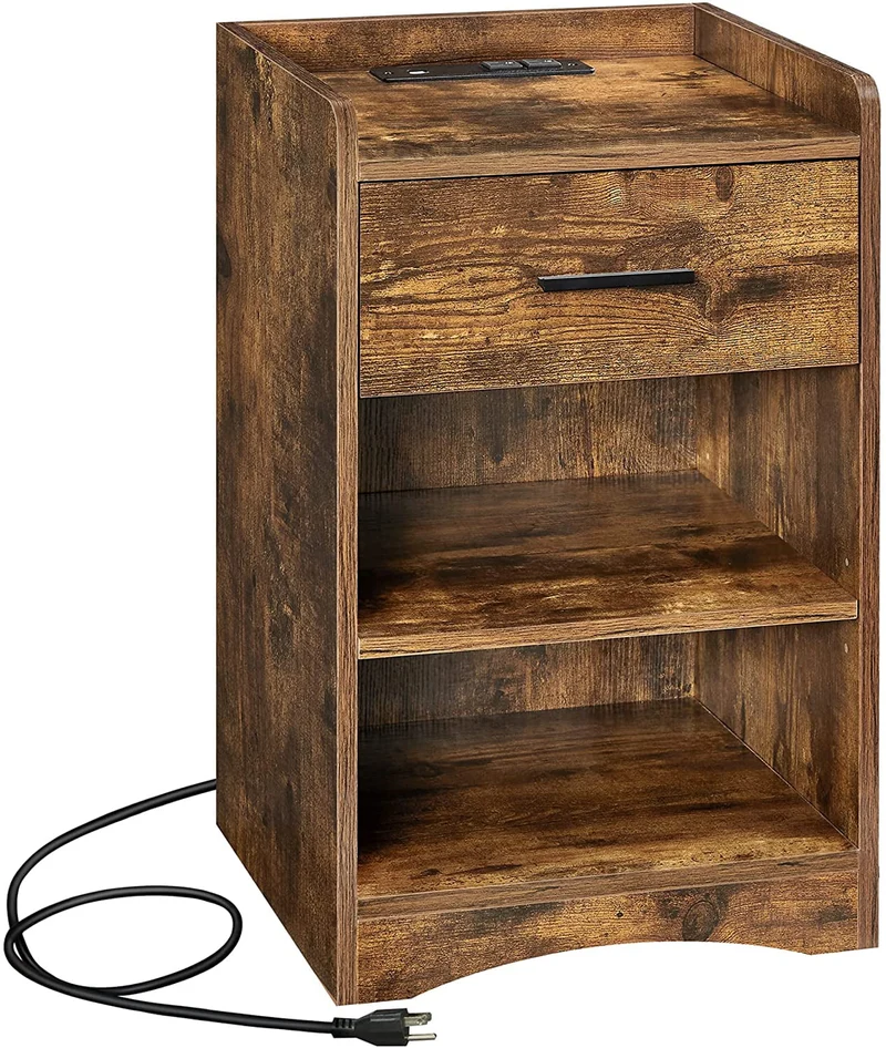 VASAGLE Nightstand,End Table with Charging Station, Side Table with USB Ports and Outlets,