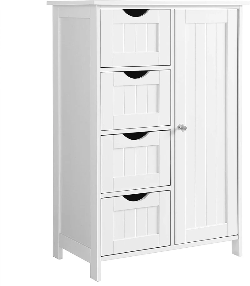 VASAGLE Bathroom Storage Cabinet, Floor with Adjustable Shelf and Drawers, White