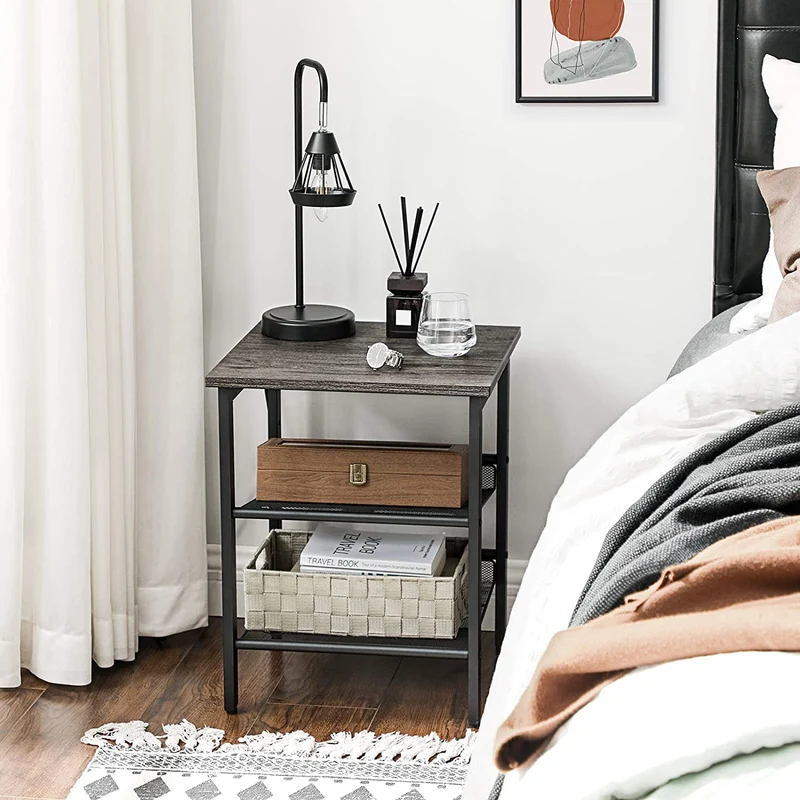 VASAGLE Nightstand, Set of 2 Side Tables, for Living Room, Bedroom, Industrial, Charcoal Gray and Black