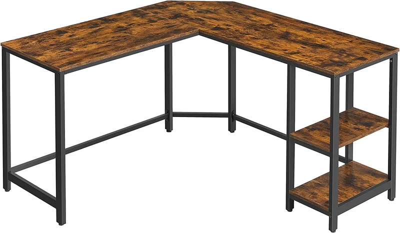 VASAGLE 54 L-Shaped Computer Desk Corner Desk Writing Study Workstation Rustic Brown and Black