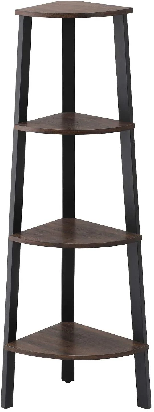 VASAGLE Industrial Corner Rack, 4-Tier Ladder Shaped Bookcase, Rustic Dark Brown