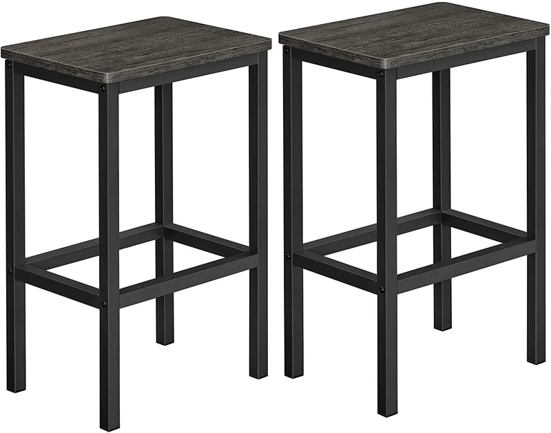 VASAGLE Set of 2 Bar Stools, Dining Chairs, Bar Chairs, Gray and Black