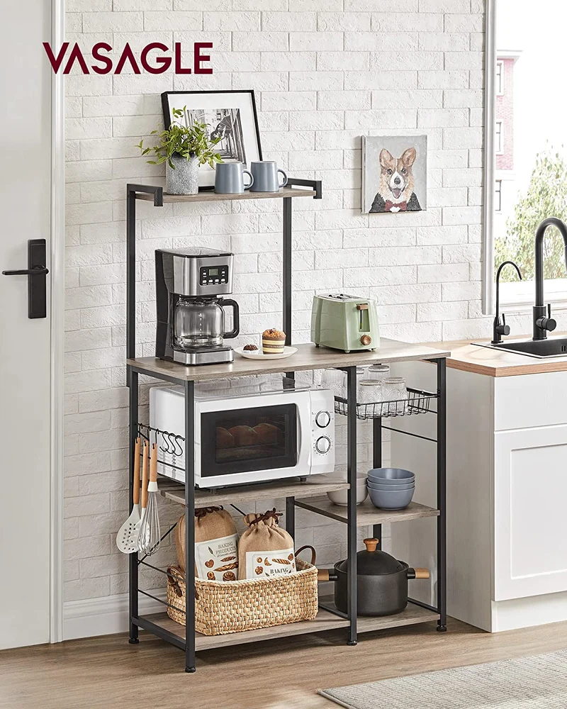 VASAGLE Baker?¡¥s Rack, Coffee Station, Microwave Oven Stand, Greige Black
