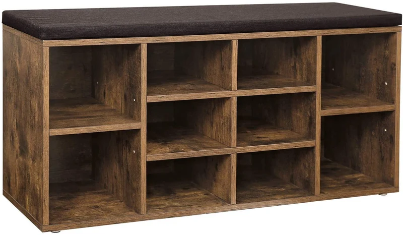 VASAGLE Cubbie Shoe Cabinet Storage Bench with Cushion Adjustable Shelves