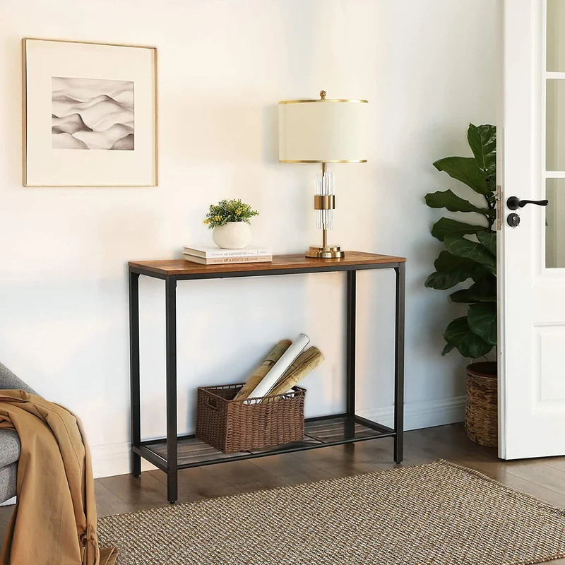 VASAGLE Sofa Console Table,Industrial Entryway Table with Storage Shelf for Living Room, 39.4 x 13.8 x 31.5,Rustic Brown