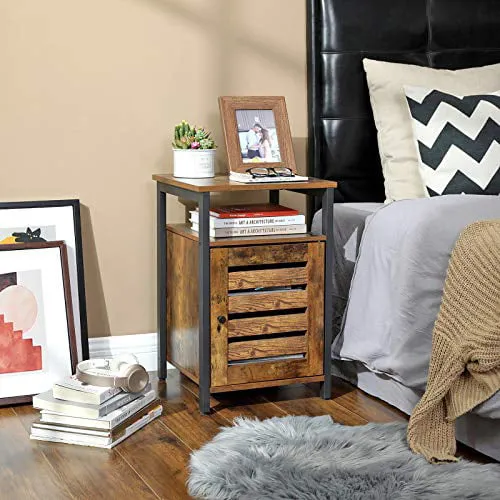 VASAGLE Nightstand, End Table, Night Table with Open Shelf, Inner Adjustable Shelf, Industrial, Rustic Brown