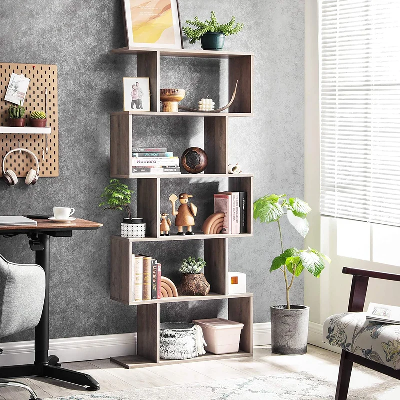VASAGLE Wooden Bookcase, 5-Tier Bookshelf, Storage Shelving, Greige
