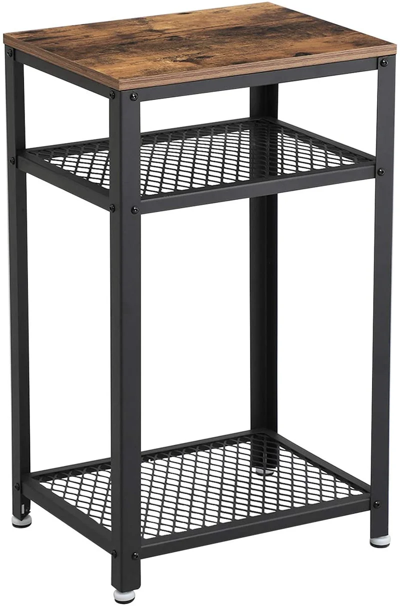 VASAGLE Industrial Side Table, with 2-Tier Mesh Shelves, for Living Room