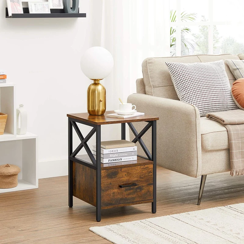 VASAGLE VINCYER Nightstand, Bedside Table, Rustic Brown and Black