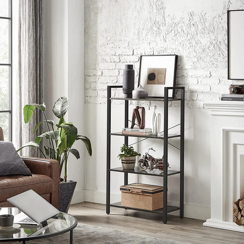 VASAGLE Bookshelf, 4-Tier Office Shelves, Industrial, Charcoal Gray and Black