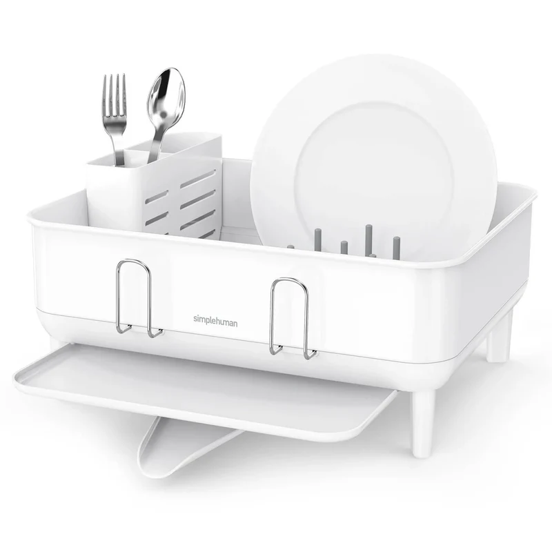 Compact Kitchen Dish Drying Rack with Swivel Spout