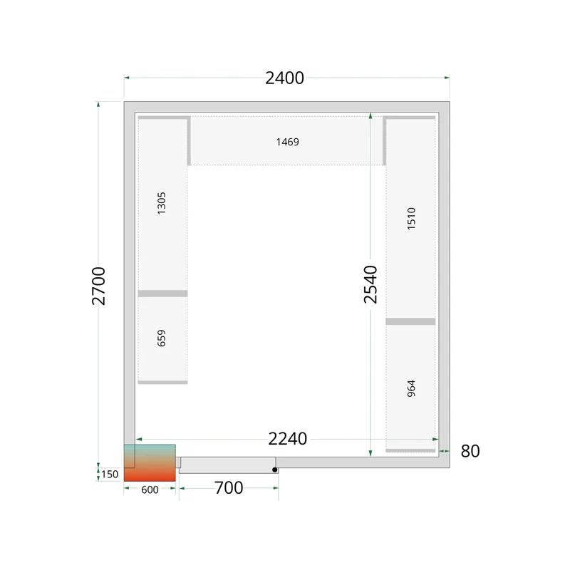 Panneaux de chambre froide 80 mm - TEFCOLD - CR-240X270X212-NF-44090